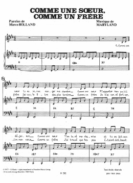 page one of Comme Une Soeur Comme Un Frere (Piano & Vocal)