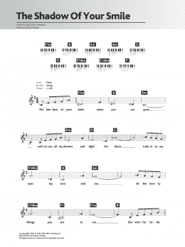 page one of The Shadow Of Your Smile (Piano Chords/Lyrics)