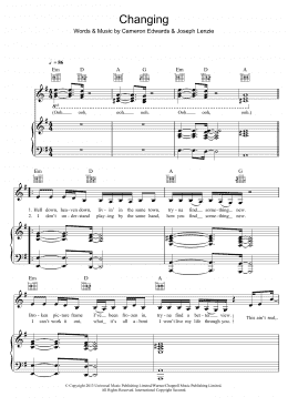 page one of Changing (featuring Paloma Faith) (Piano, Vocal & Guitar Chords)