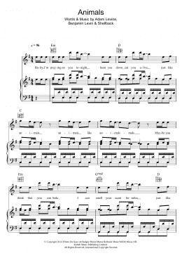 page one of Animals (Piano, Vocal & Guitar Chords)
