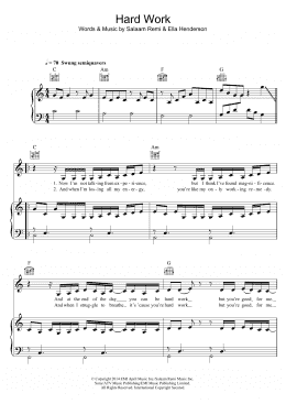 page one of Hard Work (Piano, Vocal & Guitar Chords)
