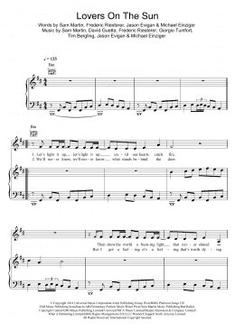page one of Lovers On The Sun (featuring Sam Martin) (Piano, Vocal & Guitar Chords)