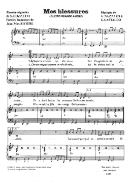 page one of Mes Blessures (Questo Grande Amore) (Piano & Vocal)