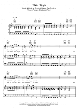 page one of The Days (feat. Robbie Williams) (Piano, Vocal & Guitar Chords)