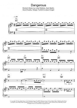 page one of Dangerous (feat. Sam Martin) (Piano, Vocal & Guitar Chords)