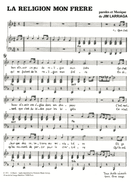 page one of La Religion Mon Frere (Piano & Vocal)
