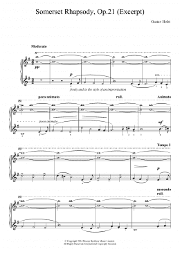 page one of A Somerset Rhapsody, Op. 21 (Piano Solo)