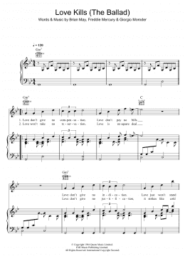 page one of Love Kills (The Ballad) (Piano, Vocal & Guitar Chords)