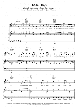 page one of These Days (Piano, Vocal & Guitar Chords)