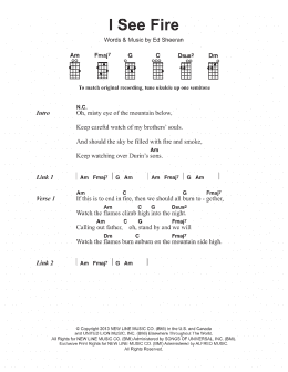 page one of I See Fire (from The Hobbit) (Ukulele Chords/Lyrics)