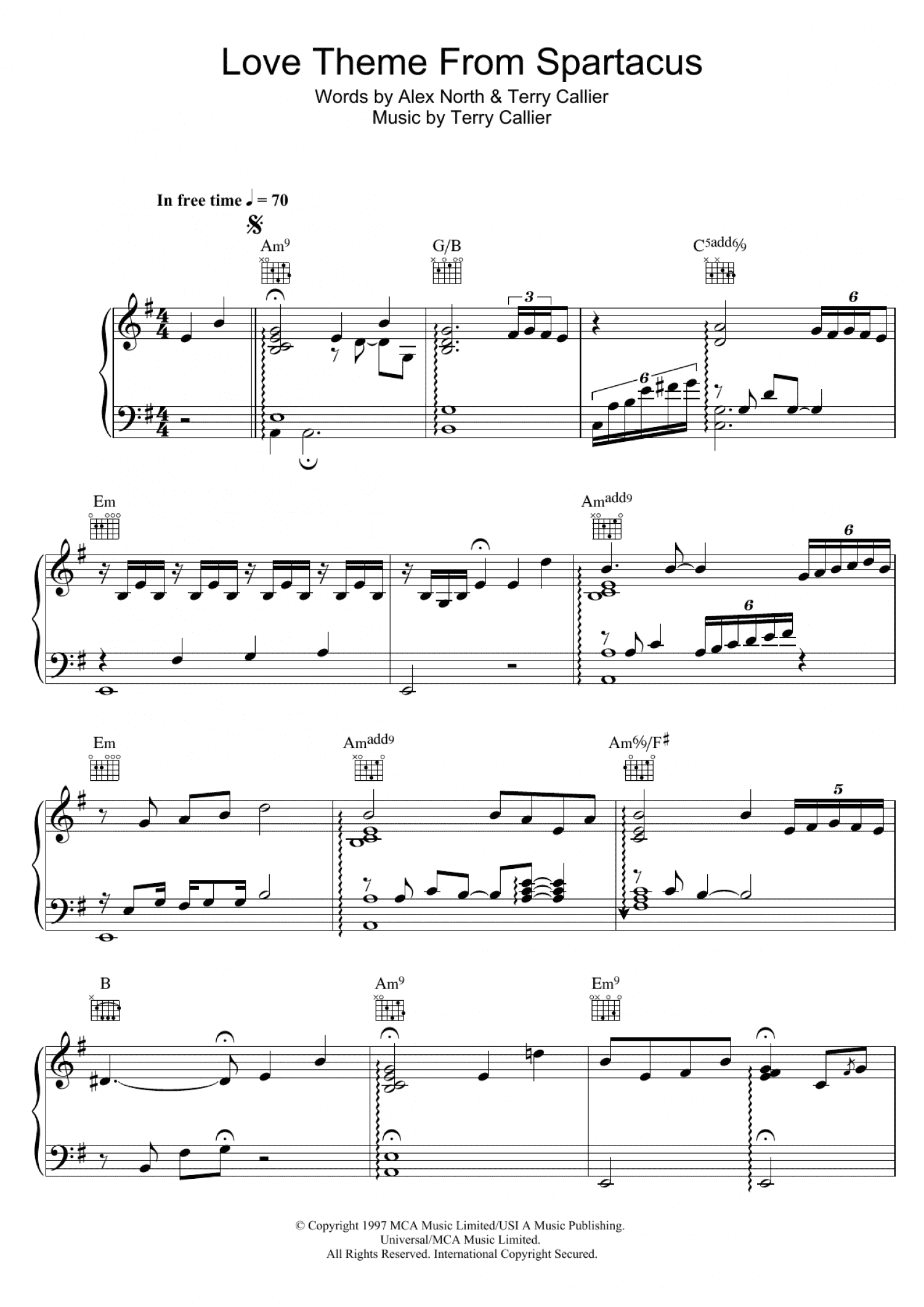 Love Theme From Spartacus (Piano, Vocal & Guitar Chords)