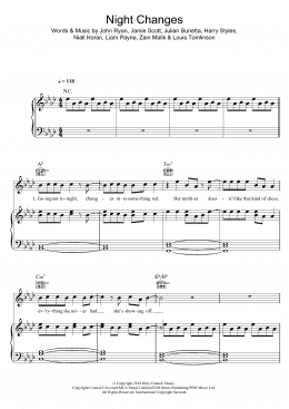 page one of Night Changes (Piano, Vocal & Guitar Chords)
