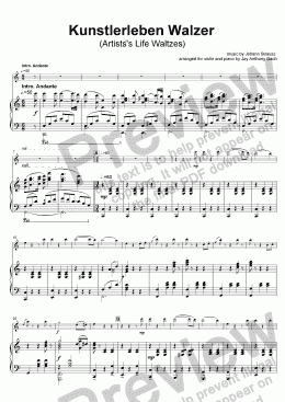page one of Waltz, "Artist's Life" (violin + piano)