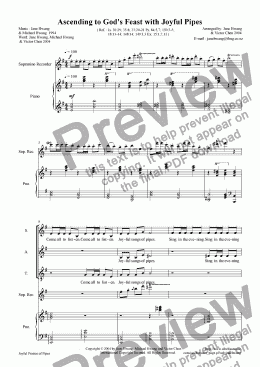 page one of Ascending to God's Feast with Joyful Pipes ( SATB + Pno. + Recorder )
