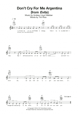 page one of Don't Cry For Me Argentina (from Evita) (Ukulele)