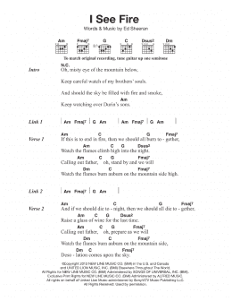 page one of I See Fire (from The Hobbit) (Guitar Chords/Lyrics)