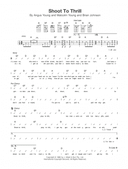 page one of Shoot To Thrill (Ukulele Chords/Lyrics)