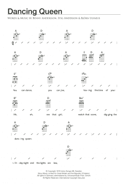 page one of Dancing Queen (Ukulele Chords/Lyrics)
