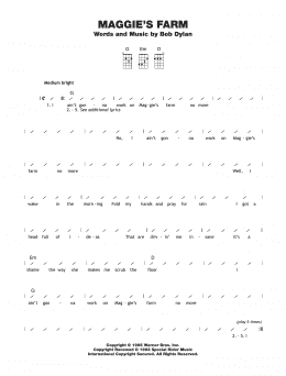 page one of Maggie's Farm (Ukulele Chords/Lyrics)