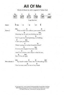 All Of Me Chords/Lyrics) Print Sheet Music