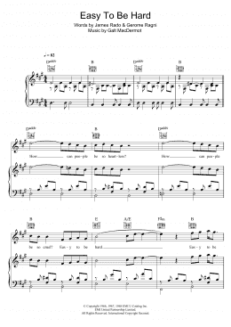 page one of Easy To Be Hard (from 'Hair') (Piano, Vocal & Guitar Chords)