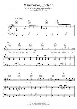 page one of Manchester, England (from 'Hair') (Piano, Vocal & Guitar Chords)