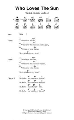 page one of Who Loves The Sun (Guitar Chords/Lyrics)