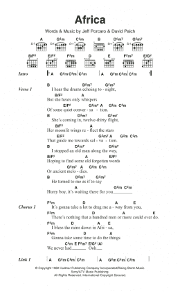 page one of Africa (Guitar Chords/Lyrics)