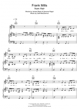 page one of Frank Mills (from Hair) (Piano, Vocal & Guitar Chords (Right-Hand Melody))