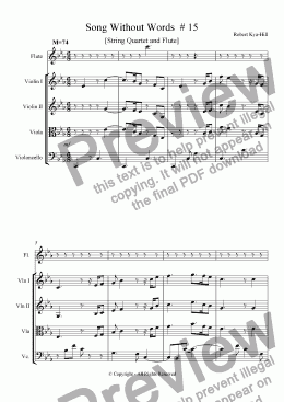 page one of Song Without Words # 15 [String Quartet and Flute]