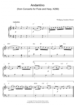 page one of Andantino (from Concerto for Flute and Harp, K299) (excerpt) (Piano Solo)