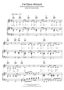page one of J'ai Deux Amours (Piano, Vocal & Guitar Chords)