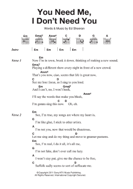 page one of You Need Me, I Don't Need You (Guitar Chords/Lyrics)