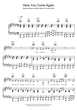 page one of Here You Come Again (Piano, Vocal & Guitar Chords)