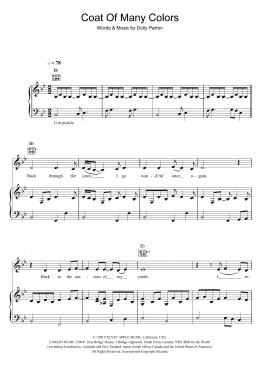 page one of Coat Of Many Colors (Piano, Vocal & Guitar Chords)