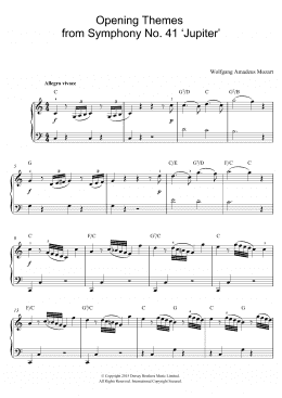 page one of Opening Themes from Symphony No. 41 'Jupiter' (Piano, Vocal & Guitar Chords)