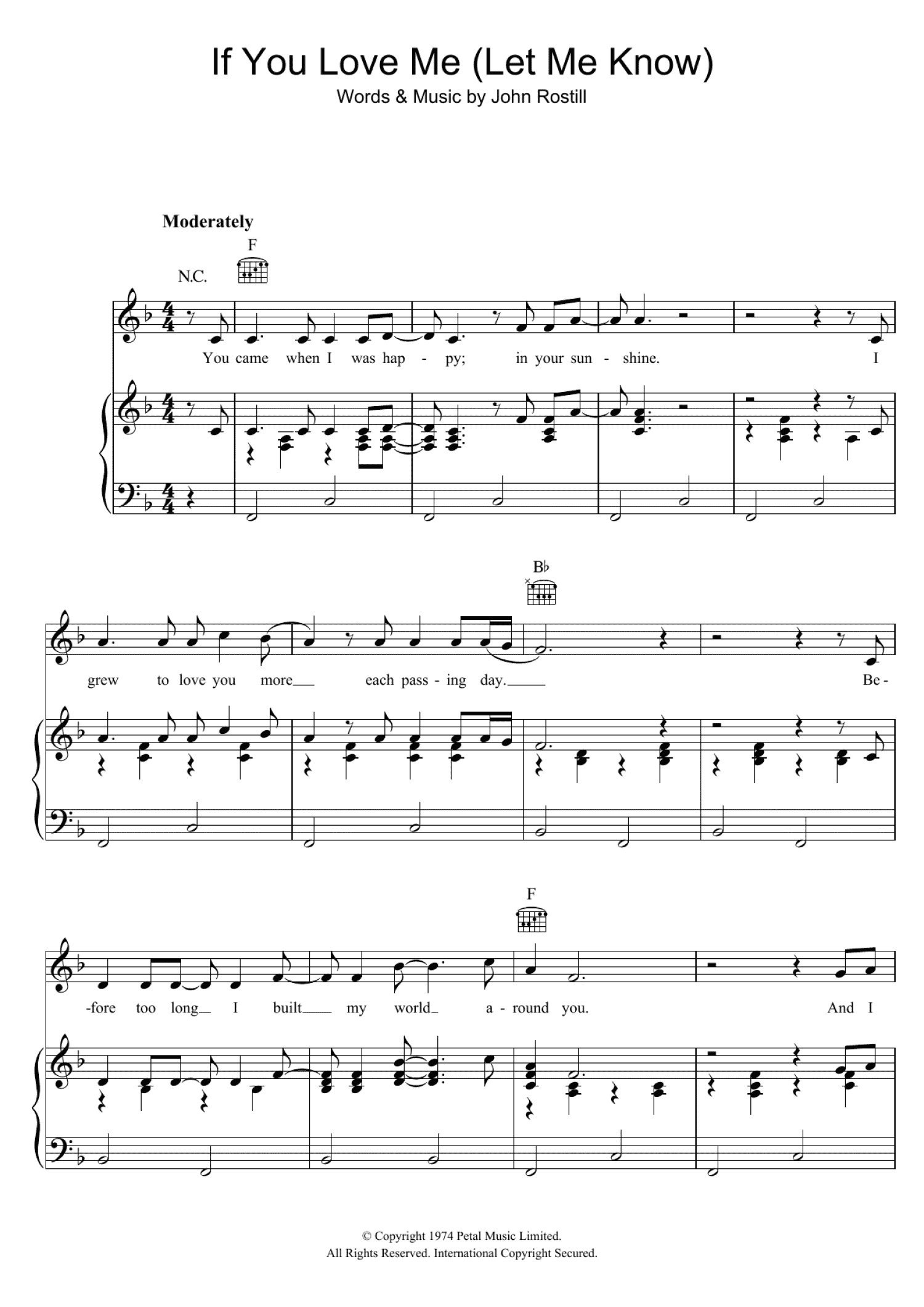 If You Love Me (Let Me Know) (Piano, Vocal & Guitar Chords)