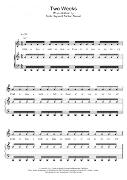 page one of Two Weeks (Piano, Vocal & Guitar Chords)