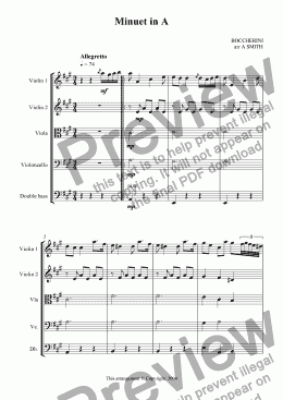 page one of Minuet in A (Boccherini)