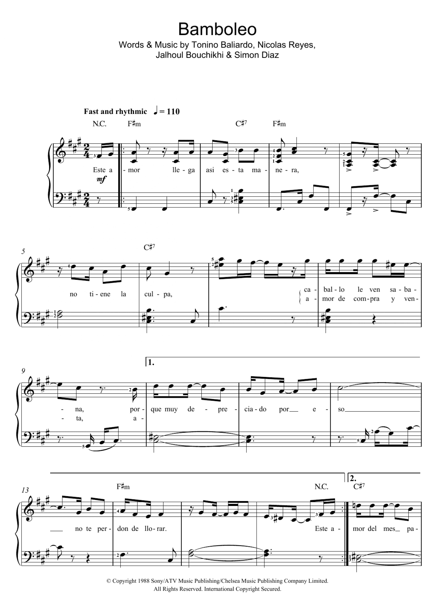 Bamboleo (Piano & Vocal)