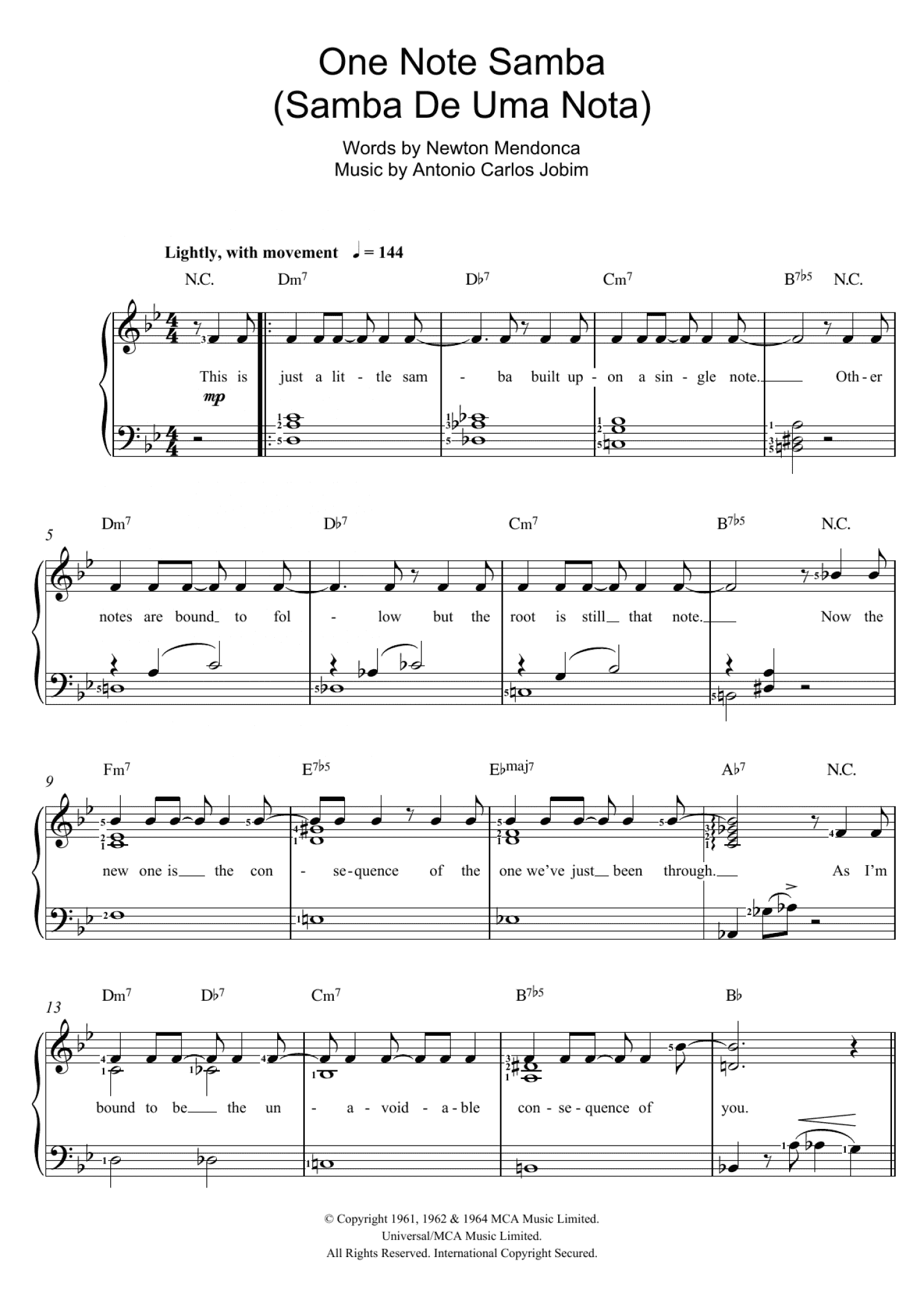 One Note Samba (Samba De Uma Nota) (Piano & Vocal)