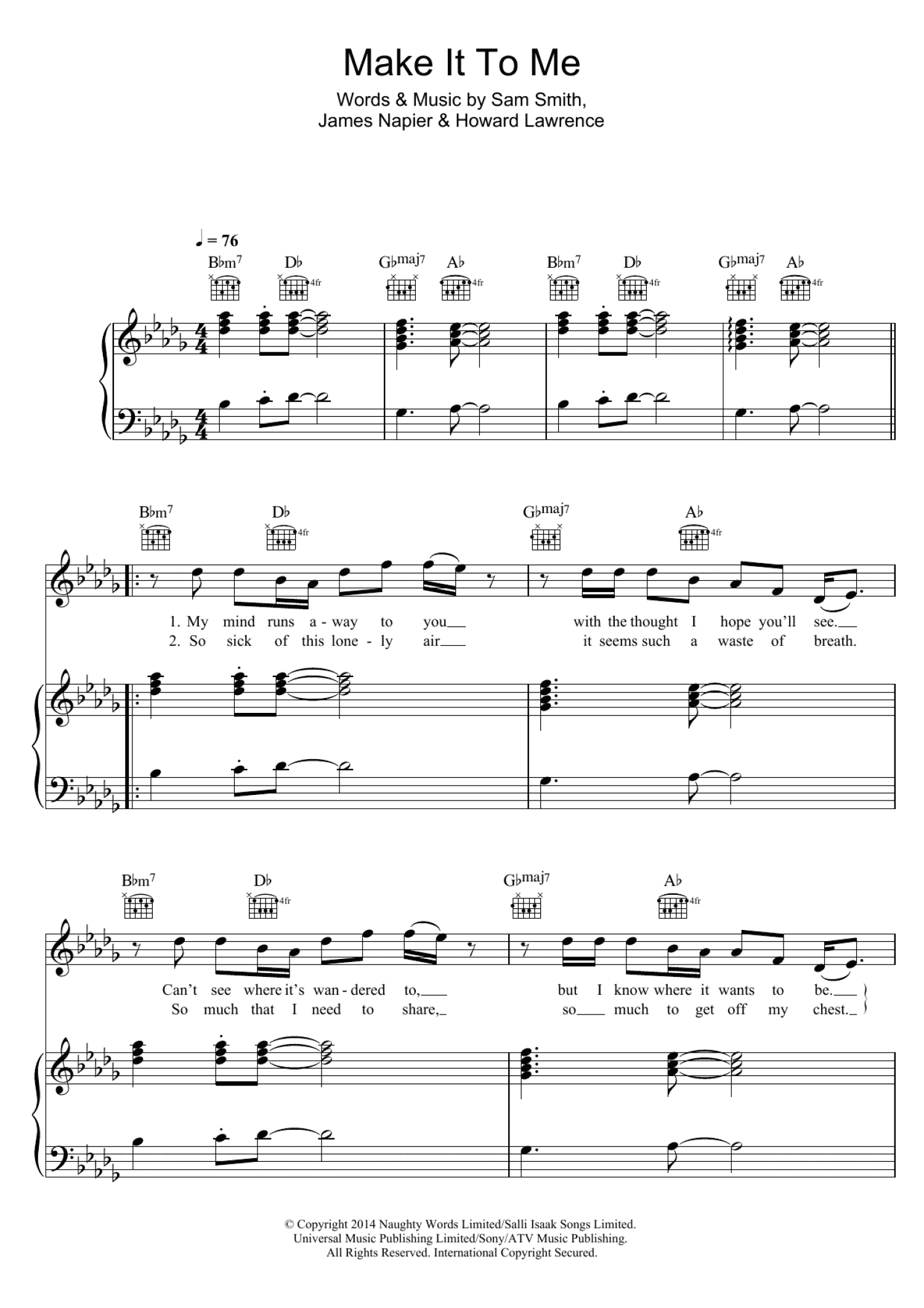 Make It To Me (Piano, Vocal & Guitar Chords)