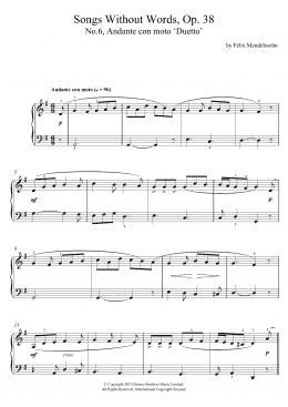 page one of Song Without Words, Op. 38, No. 6 'Duetto' (Piano, Vocal & Guitar Chords)