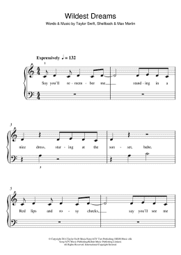 page one of Wildest Dreams (5-Finger Piano)