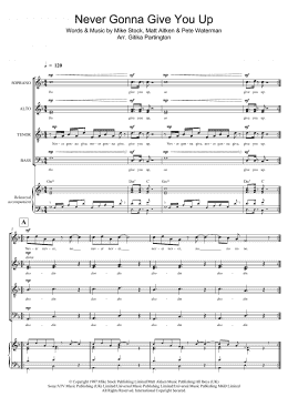 page one of Never Gonna Give You Up (Arr. Gitika Partington) (Choir)