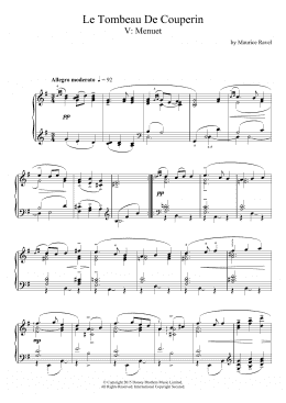 page one of Le Tombeau De Couperin - V. Menuet (Piano Solo)