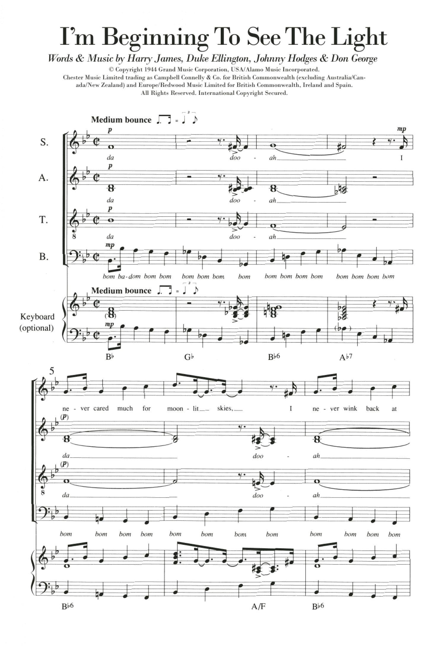 I'm Beginning To See The Light (SATB Choir)