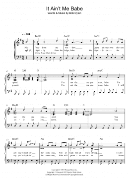 page one of It Ain't Me Babe (Piano & Vocal)