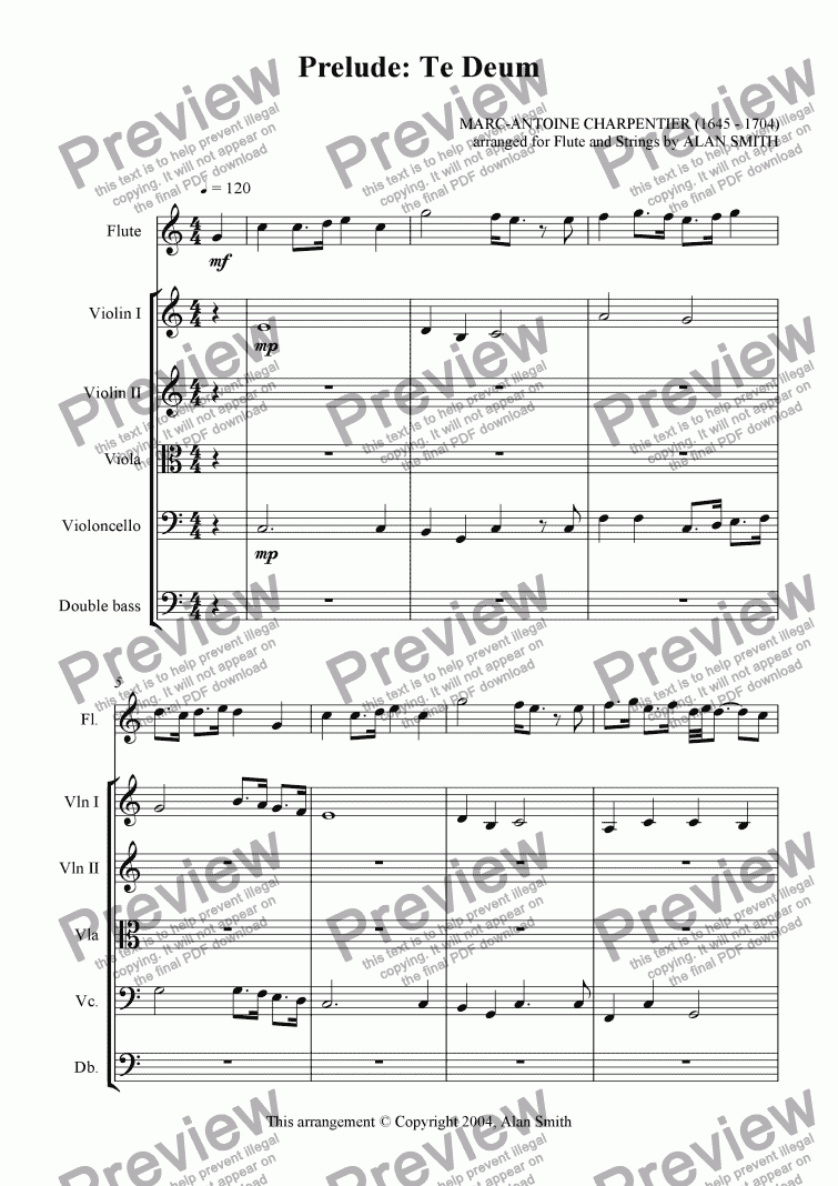 page one of Prelude: Te Deum (Charpentier) (Flute & Strings)