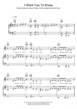 page one of I Want You To Know (featuring Selena Gomez) (Piano, Vocal & Guitar Chords)